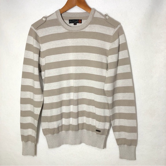 G by Guess Womens Sweater Striped Pullover Button Epaulets - Picture 2 of 6